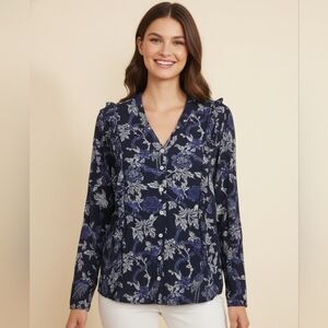 Max Jeans Midnight Blue Floral Button Down Shirt